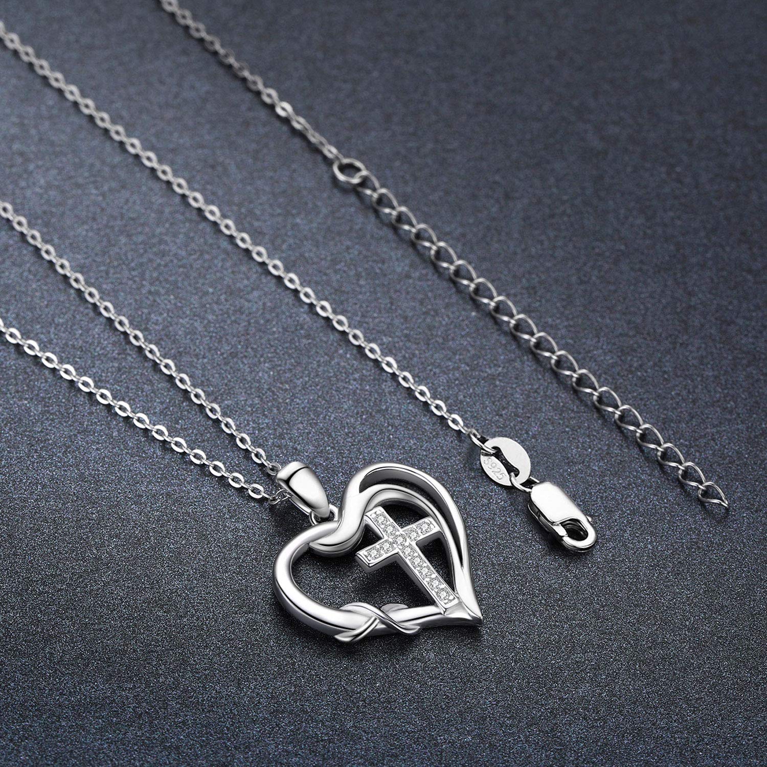 CUOKA MIRACLE Cross Necklace for Women 925 Sterling Silver Heart Infinity Pendant Faith Pendant Necklace Heart Cross Necklaces Jewelry Gift Mother Girlfriend Heart Necklace