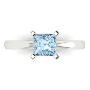 Clara Pucci 1.0 ct Princess Cut Solitaire Natural Sky Blue Topaz gemstone Bridal Designer Anniversary Engagement Ring 14k White Gold