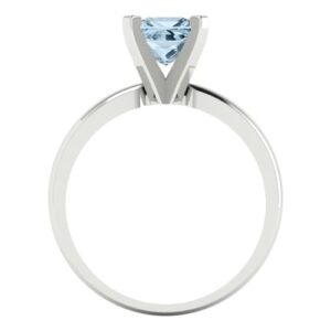 Clara Pucci 1.0 ct Princess Cut Solitaire Natural Sky Blue Topaz gemstone Bridal Designer Anniversary Engagement Ring 14k White Gold