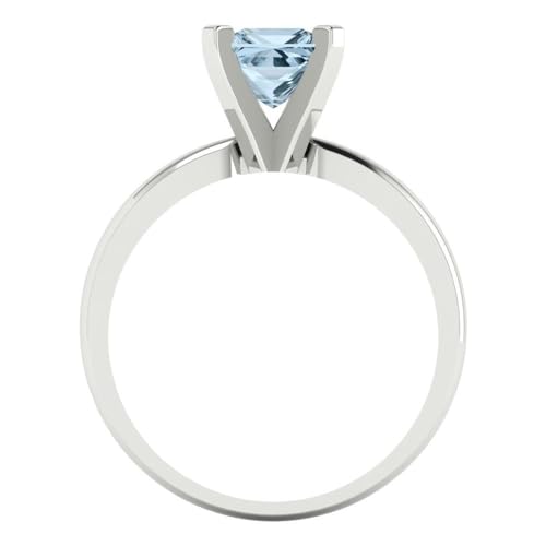 Clara Pucci 1.0 ct Princess Cut Solitaire Natural Sky Blue Topaz gemstone Bridal Designer Anniversary Engagement Ring 14k White Gold