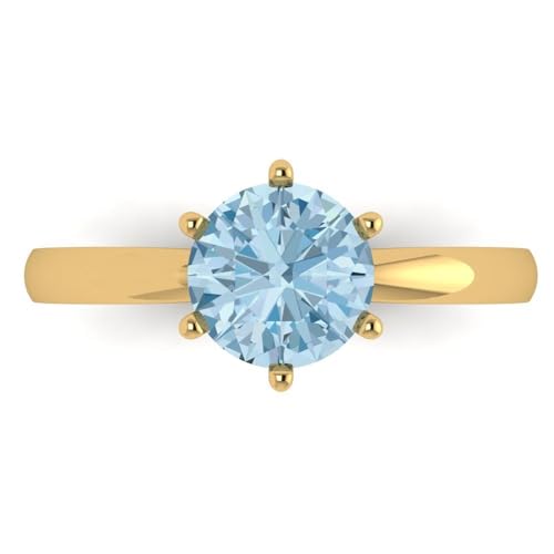 Clara Pucci 1.50 ct Round Cut Solitaire Natural Sky Blue Topaz gemstone Bridal Designer Anniversary Engagement Ring in 14k yellow Gold