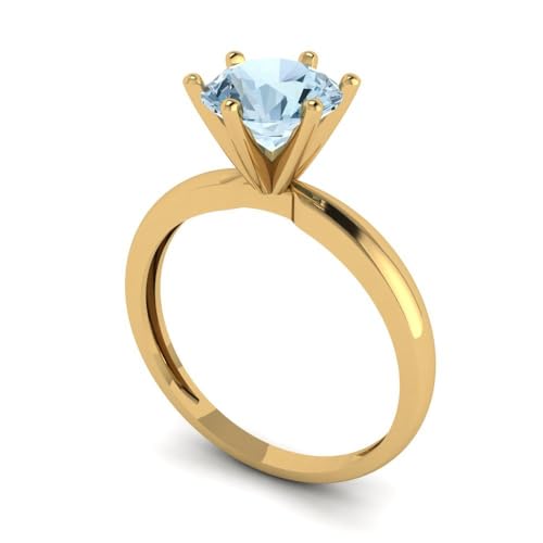 Clara Pucci 1.50 ct Round Cut Solitaire Natural Sky Blue Topaz gemstone Bridal Designer Anniversary Engagement Ring in 14k yellow Gold