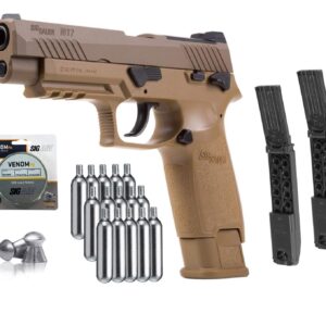 M17 Sig Sauer ASP Airgun Air Pistol .177 Cal Coyote TAN with 15 C02 Tanks and 2 Rotary Belts and 500 Lead Pellets Bundle 2 Rotary Belts+ Accessories