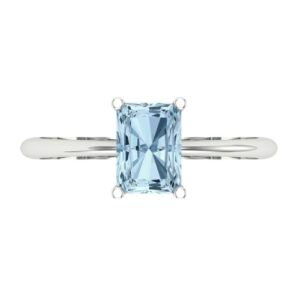 Clara Pucci 1.0 ct Radiant Cut Solitaire Natural Sky Blue Topaz gemstone Bridal Designer Anniversary Engagement Ring Real 14k White Gold