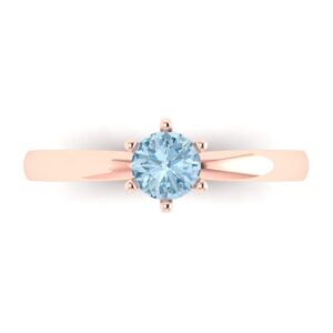 Clara Pucci 0.50 ct Round Cut Solitaire Natural Sky Blue Topaz gemstone Bridal Designer Anniversary Engagement Ring in 14k rose Gold