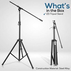 Pyle Adjustable Tripod Microphone Boom Stand - Pair of Universal Heavy Duty Lightweight Professional Compact Stage Studio Floor Standing Boom Mic Tripod Holder w/ Standard 5/8" Mic Adapter PMKS56X2