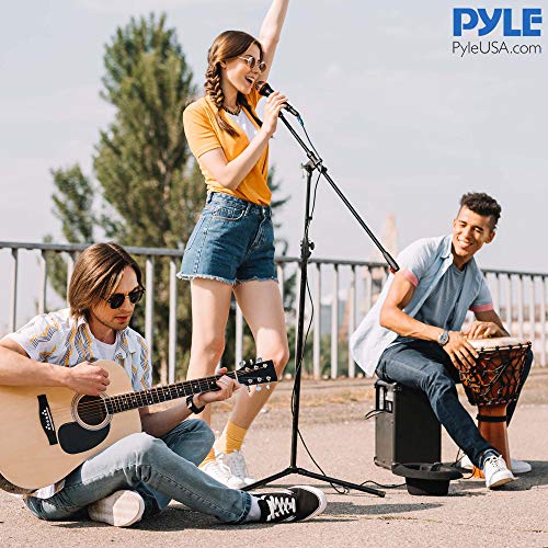 Pyle Adjustable Tripod Microphone Boom Stand - Pair of Universal Heavy Duty Lightweight Professional Compact Stage Studio Floor Standing Boom Mic Tripod Holder w/ Standard 5/8" Mic Adapter PMKS56X2