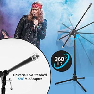 Pyle Adjustable Tripod Microphone Boom Stand - Pair of Universal Heavy Duty Lightweight Professional Compact Stage Studio Floor Standing Boom Mic Tripod Holder w/ Standard 5/8" Mic Adapter PMKS56X2