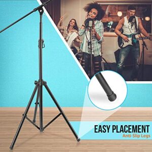 Pyle Adjustable Tripod Microphone Boom Stand - Pair of Universal Heavy Duty Lightweight Professional Compact Stage Studio Floor Standing Boom Mic Tripod Holder w/ Standard 5/8" Mic Adapter PMKS56X2