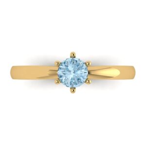 Clara Pucci 0.50 ct Round Cut Solitaire Natural Sky Blue Topaz gemstone Bridal Designer Anniversary Engagement Ring in 14k yellow Gold