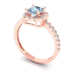 Clara Pucci 1.34ct Princess Cut Solitaire Natural Sky Blue Topaz Designer Wedding Bridal art deco Anniversary Ring 14k Rose Gold 7