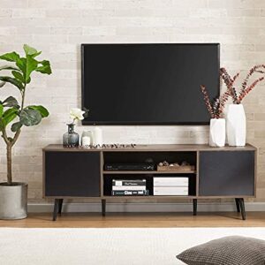 WAMPAT Mid Century Modern TV Stand for TVs up to 65 inches, Wood TV Console Media Cabinet with Storage, Entertainment Center for Living Room Bedroom, Black, 60 inch