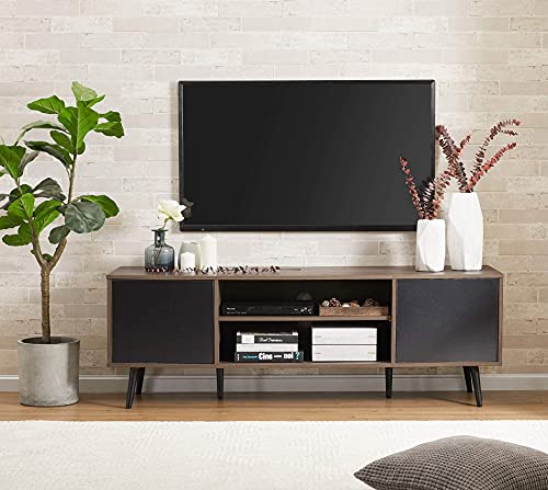 WAMPAT Mid Century Modern TV Stand for TVs up to 65 inches, Wood TV Console Media Cabinet with Storage, Entertainment Center for Living Room Bedroom, Black, 60 inch