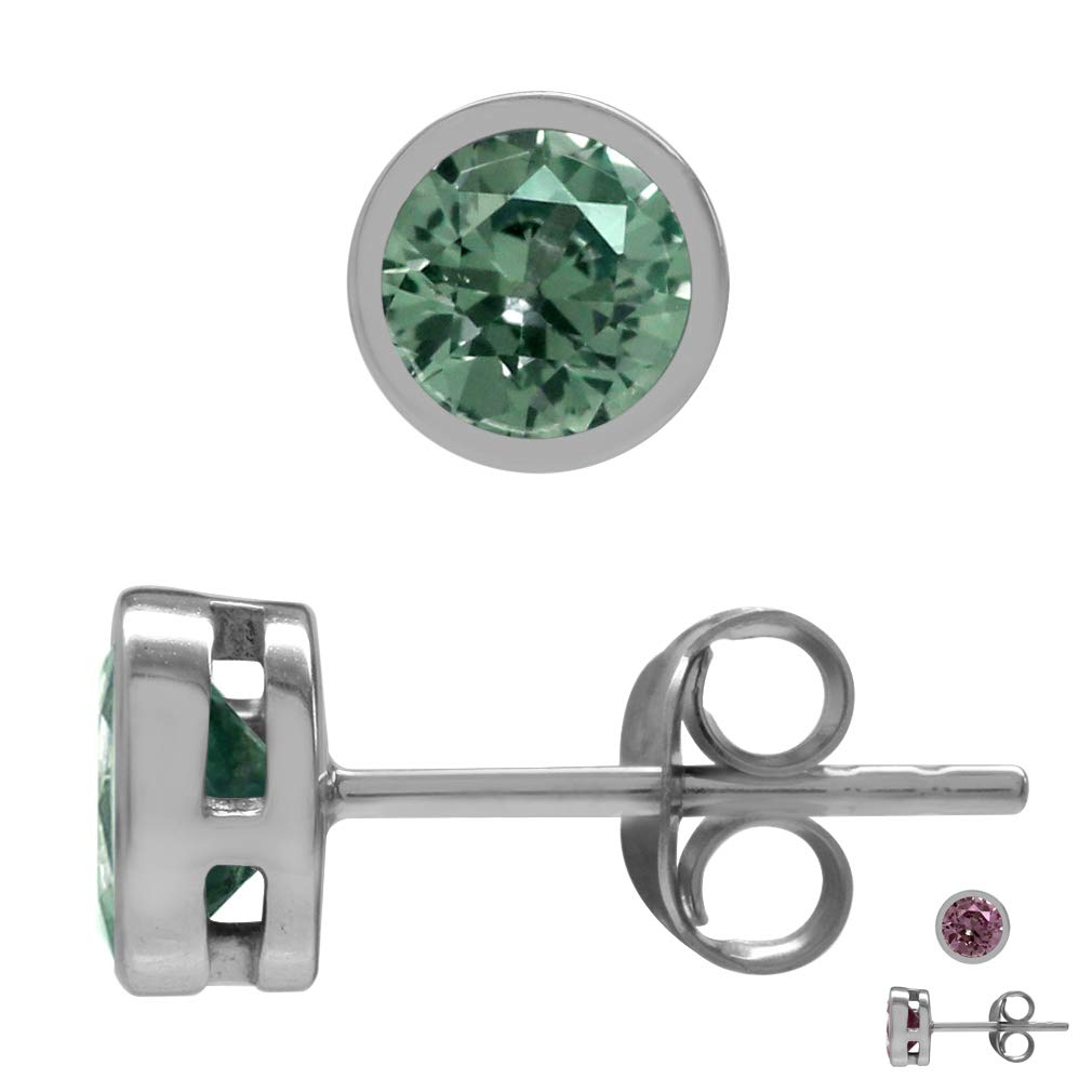 Silvershake Petite 5 mm Round Created Color Change Alexandrite 925 Sterling Silver Bezel Set Stud Earrings