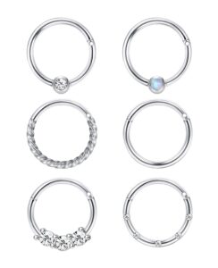 fibo steel cartilage hoop earrings for men women stainless steel cbr hinged clicker nose ring helix septum couch daith lip tragus piercing sleeper earrings jewelry set silver 18g 8mm