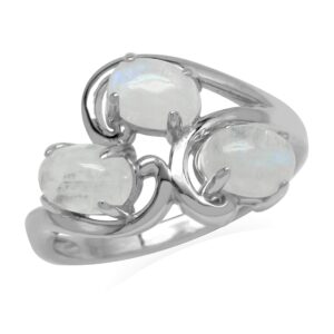 Silvershake Natural Rainbow Moonstone 925 Sterling Silver 3-Stone Cluster Ring Size 7.5