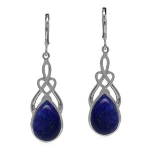 silvershake natural 14x10 mm blue lapis lazuli 925 sterling silver celtic knot leverback earrings