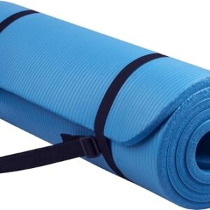 Signature Fitness 1/2-Inch Extra Thick High Density Anti-Tear Exercise Yoga Mat with Carrying Strap, Blue