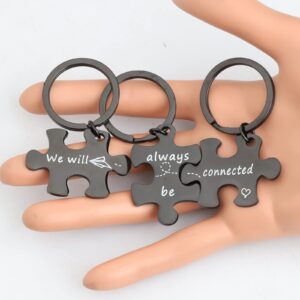 MYOSPARK We Will Always Be Connected Puzzle Keychain Set Of 3 Long Distance Relationship Gift For Best Friends Family (3PCS Connected Keychain black)