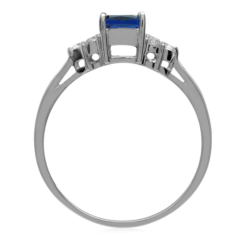 Silvershake Created Blue Sapphire Octagon 7x5 mm 925 Sterling Silver Engagement Ring Size 7