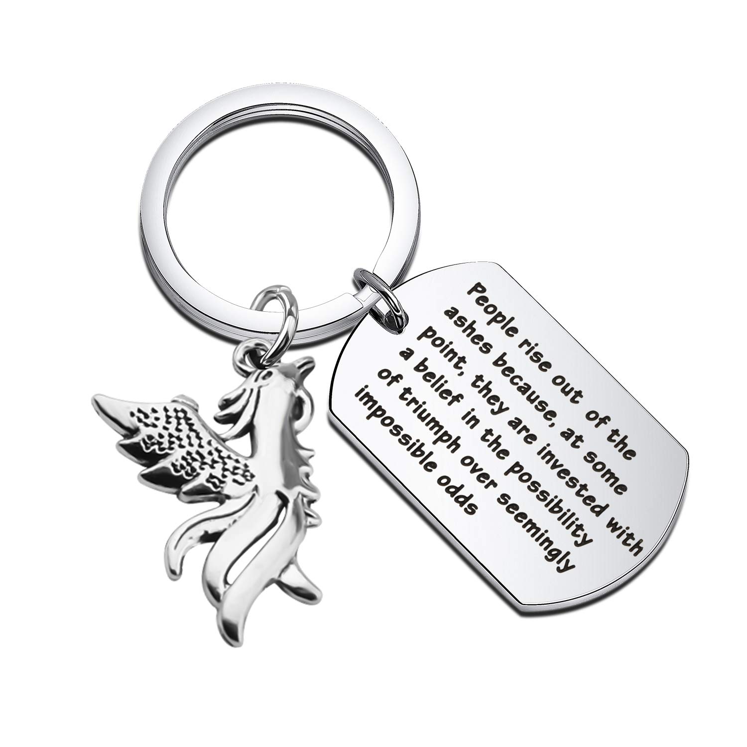 FEELMEM Inspirational Phoenix Keychain Phoenix Rising Rebirth Jewelry People Rise Out of The Ashes Fire Bird Jewelry for Break Up Gift Divorce Gift Cancer Survivor Recovery Gift (Phoenix Keychain)