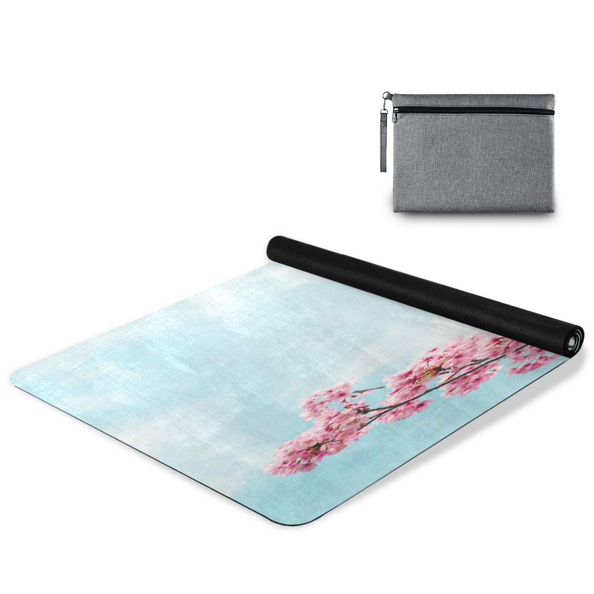 Qilmy Beautiful Cherry Blossoms Yoga mat,Best No-Slip Hot Yoga Mat, No-Toxic,TPE Yoga mat,Ideas for Exercise,Yoga and Pilates(71”x26”X 1mm)