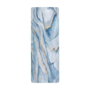 qilmy white blue marble yoga mat - fashion print thin non slip exercise & fitness mat for all types of yoga, pilates & floor workouts (71" x 26" x 1mm)