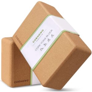 yoga blocks cork, coengwo cork yoga brick, 100% eco friendly yoga cork blocks, supportive balance deepen poses for yoga beginners, stretch, pilates, meditation, 9x6x3 inches, 2 pack