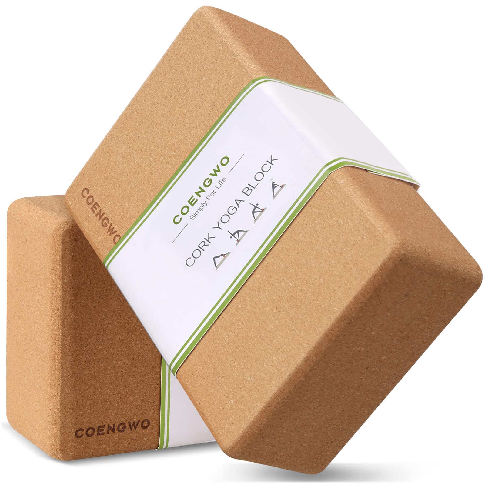 Yoga Blocks Cork, COENGWO Cork Yoga Brick, 100% Eco Friendly Yoga Cork Blocks, Supportive Balance Deepen Poses for Yoga Beginners, Stretch, Pilates, Meditation, 9x6x3 Inches, 2 Pack