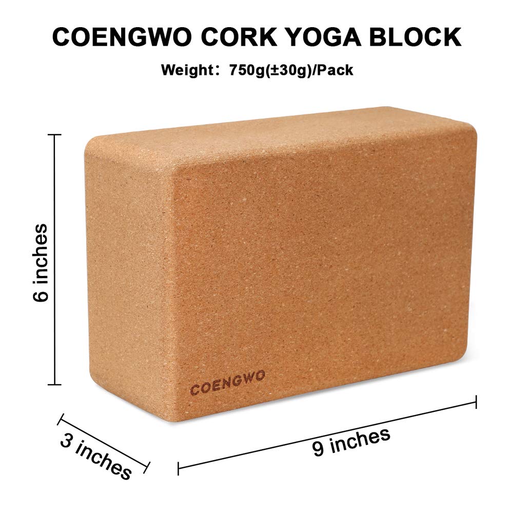 Yoga Blocks Cork, COENGWO Cork Yoga Brick, 100% Eco Friendly Yoga Cork Blocks, Supportive Balance Deepen Poses for Yoga Beginners, Stretch, Pilates, Meditation, 9x6x3 Inches, 2 Pack