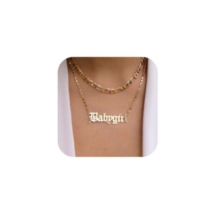 jovono layered necklaces gold figaro necklace chain fashion babygirl pendant necklace chain accessories for women(gold)