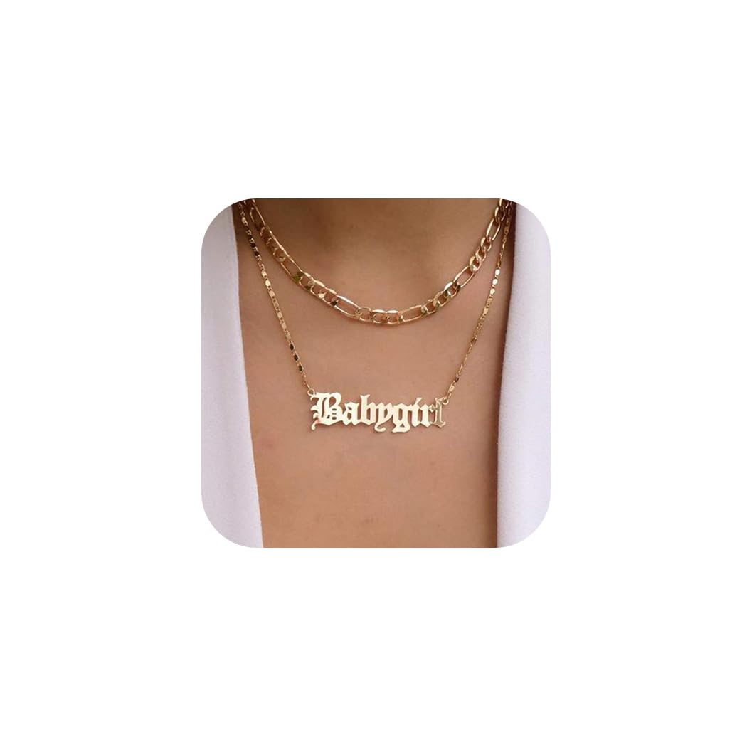 Jovono Layered Necklaces Gold Figaro Necklace Chain Fashion Babygirl Pendant Necklace Chain Accessories for Women(Gold)