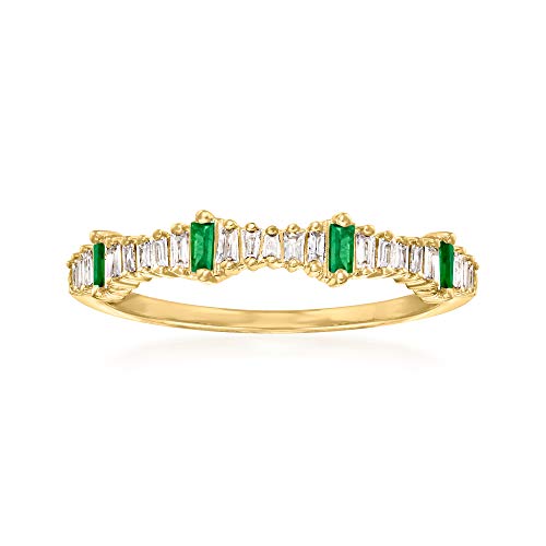 Ross-Simons 0.14 ct. t.w. Diamond and .10 ct. t.w. Emerald Stackable Ring in 14kt Yellow Gold. Size 5