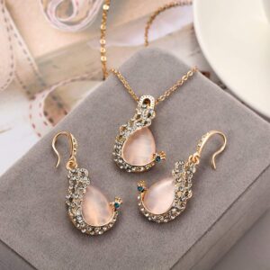 Hicarer 6 Pieces Jewelry Sets for Women Elegant Necklace Set Peacock Waterdrop Rhinestone Pendant Necklace Crystal Peacock Pattern Necklace Earrings Jewelry Set