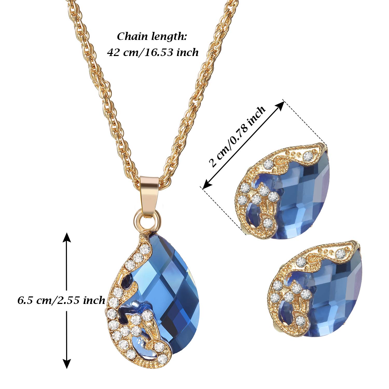 Hicarer 6 Pieces Jewelry Sets for Women Elegant Necklace Set Peacock Waterdrop Rhinestone Pendant Necklace Crystal Peacock Pattern Necklace Earrings Jewelry Set