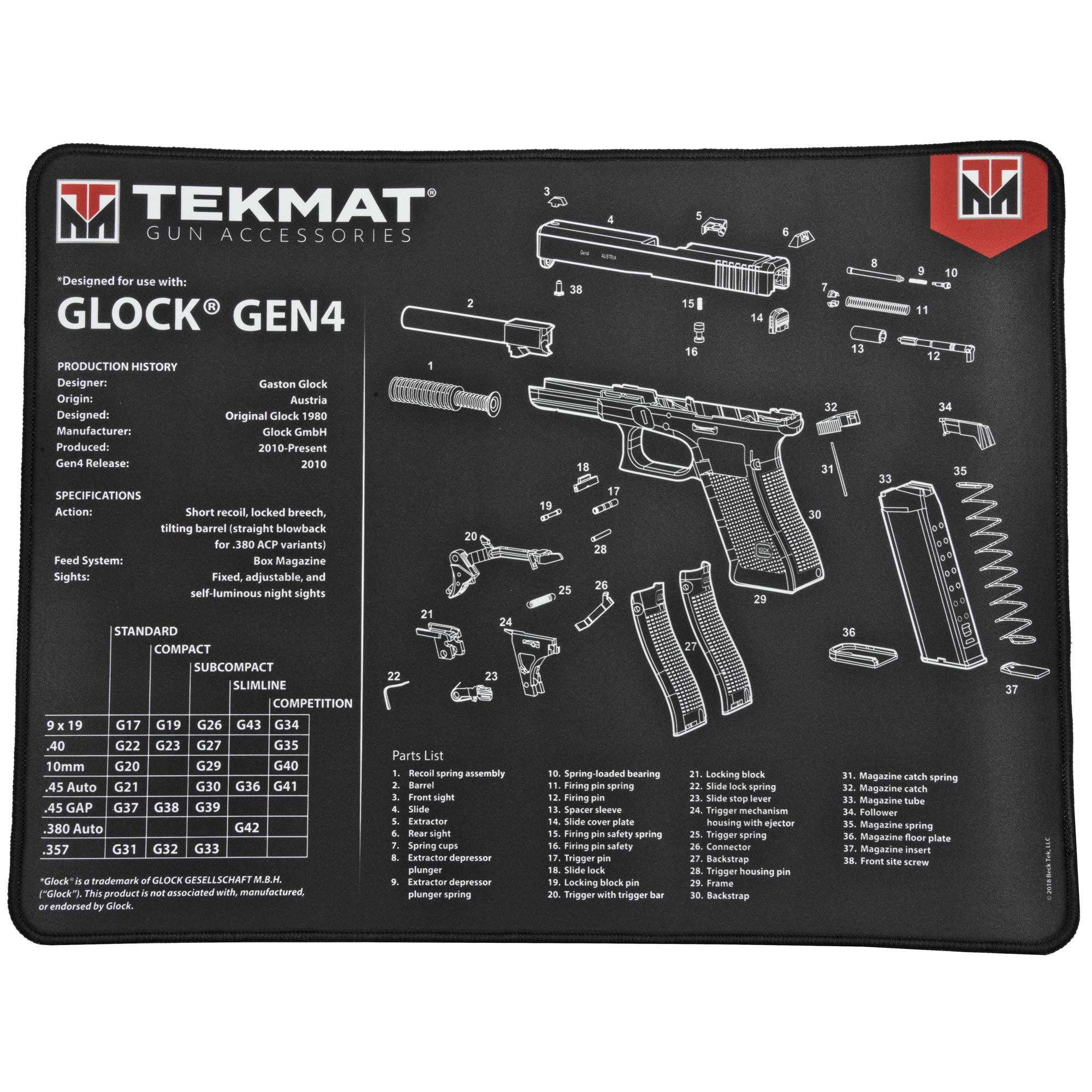 TekMat Ultra 20 - Glock G4 Gun Cleaning Mat, black, one size