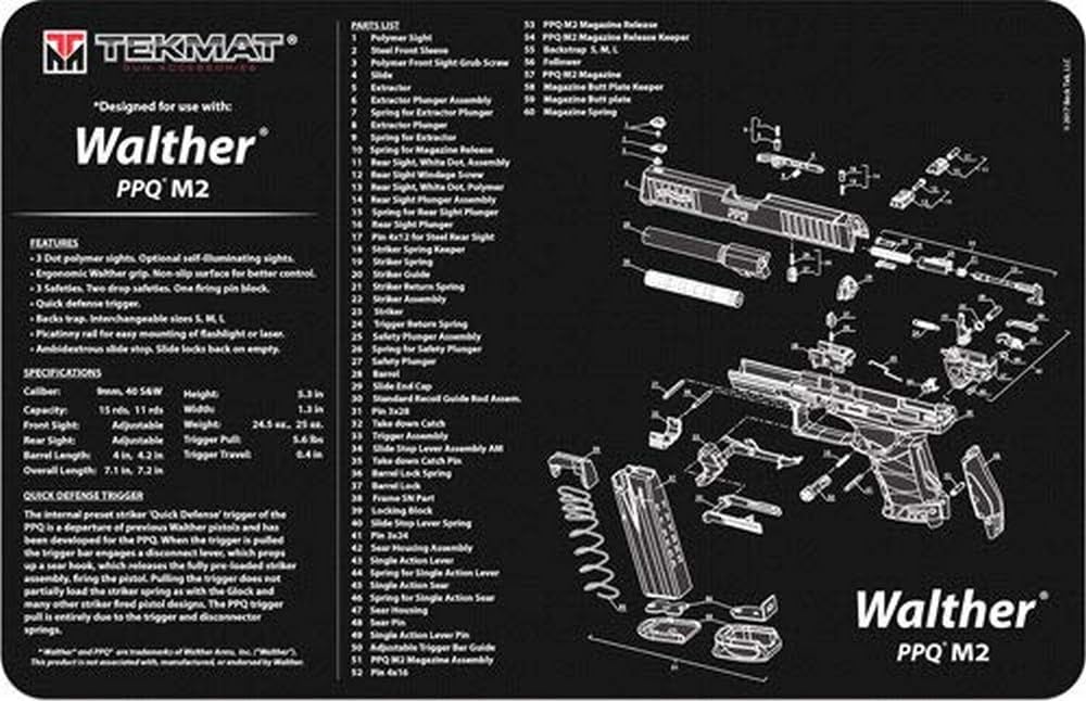 TekMat Walther PPQ Mod2 Gun Cleaning Mat,Black