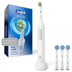 oral-b pro 1000 power rechargeable electric toothbrush powered by braun and sensitive gum care electric toothbrush replacement brush heads refill, 3 count