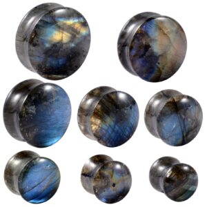 CHUANCI Pair Labradorite Stone Ear Flesh Tunnel Plugs Double Flared Plug Glow Stone Ear Gauges Expander (One Pair,9/16''(14mm))