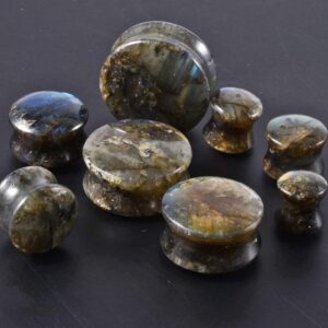 CHUANCI Pair Labradorite Stone Ear Flesh Tunnel Plugs Double Flared Plug Glow Stone Ear Gauges Expander (One Pair,9/16''(14mm))