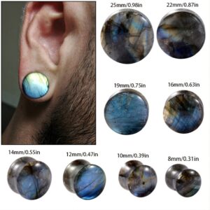 CHUANCI Pair Labradorite Stone Ear Flesh Tunnel Plugs Double Flared Plug Glow Stone Ear Gauges Expander (One Pair,9/16''(14mm))