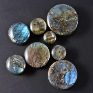 CHUANCI Pair Labradorite Stone Ear Flesh Tunnel Plugs Double Flared Plug Glow Stone Ear Gauges Expander (One Pair,9/16''(14mm))