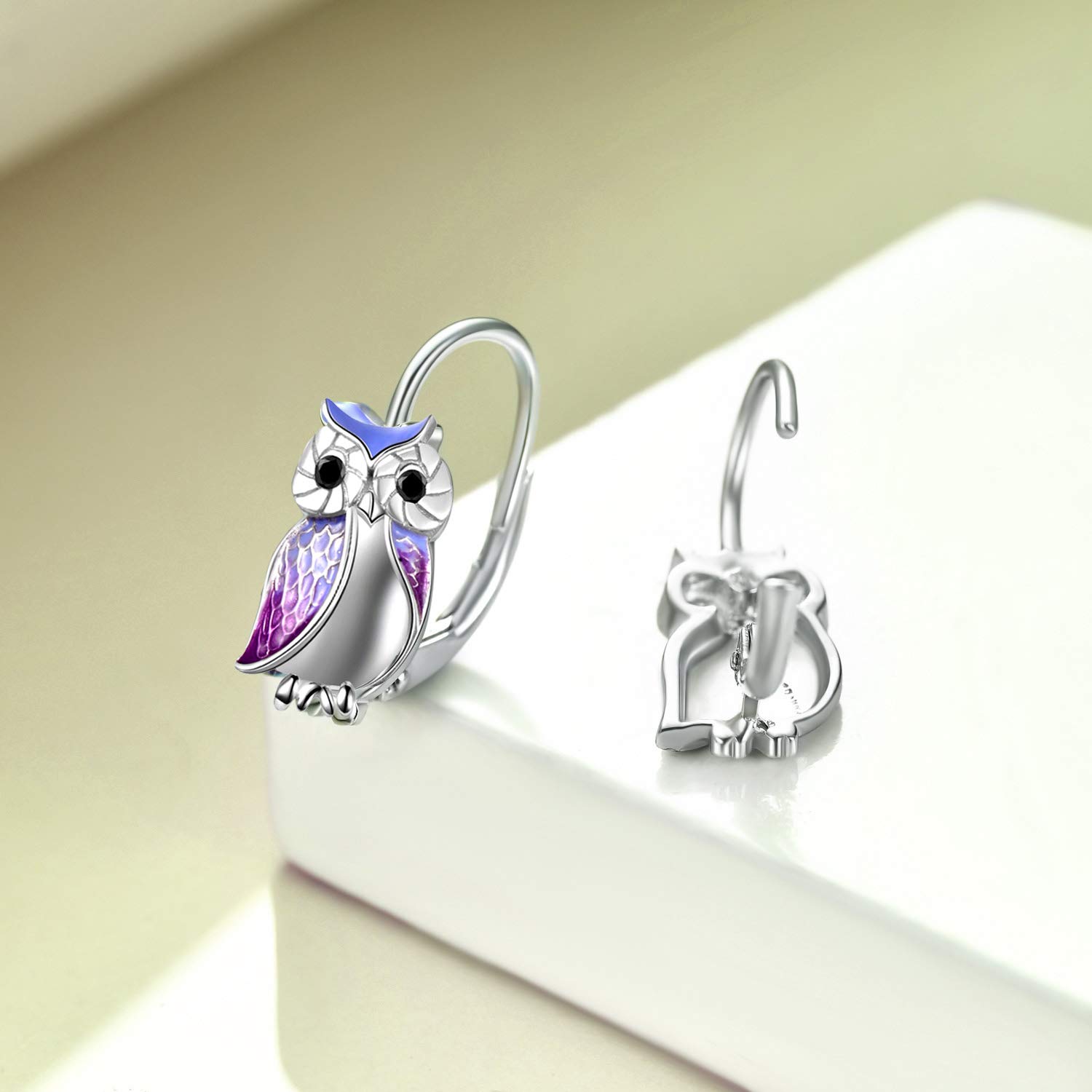 YFN Owl Earrings Sterling Silver Owl Gifts Drop Dangle Leverback Earrings for Women