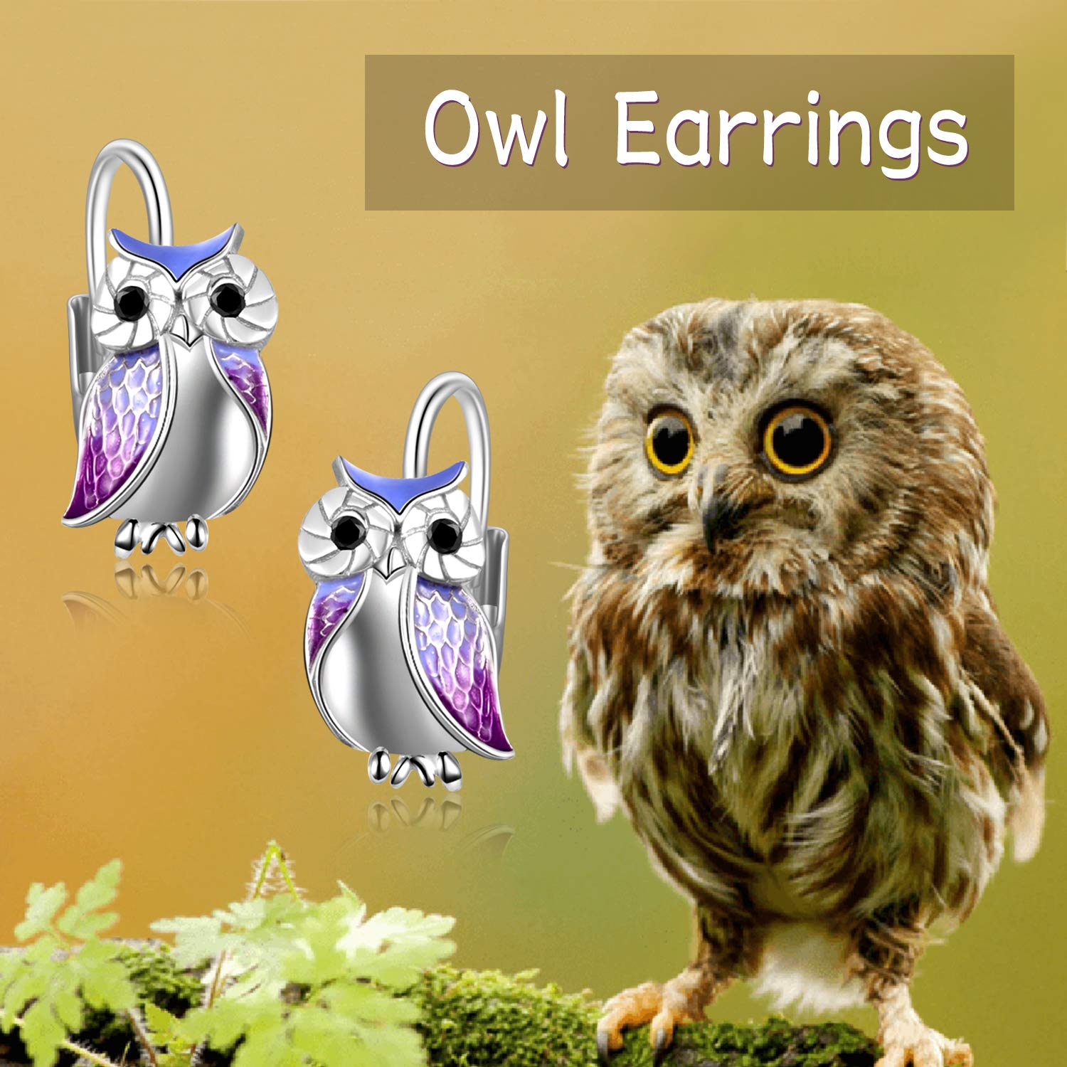 YFN Owl Earrings Sterling Silver Owl Gifts Drop Dangle Leverback Earrings for Women