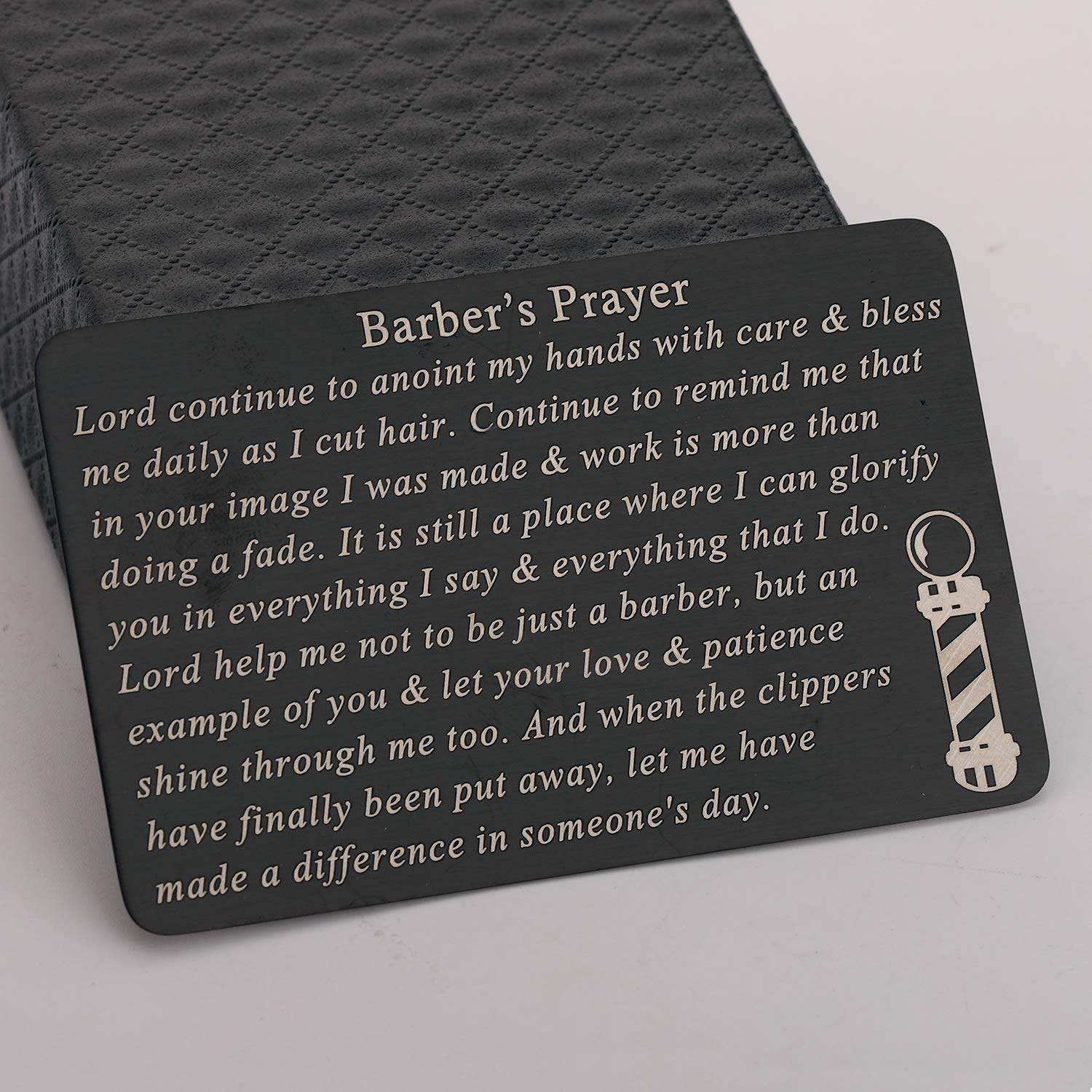 Gzrlyf Barber's Prayer Wallet Card Metal Wallet Insert Inspirational Gifts for Hairdresser Hairstylist (Black)