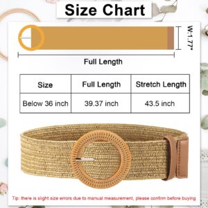 SATINIOR 2 Pieces Women Straw Woven Elastic Stretch Waist Belt Skinny Dress Braided Waist Belt with Wooden Style Buckle (Black and Khaki)