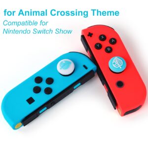 Tscope Cute Thumb Grip Caps for Nintendo Switch/Lite/OLED Controller, for Animal Crossing Kawaii Leaf Joystick Analog Soft Silicone Button Stick Covers for NS Joy Cons (Blue&Green Leaf)