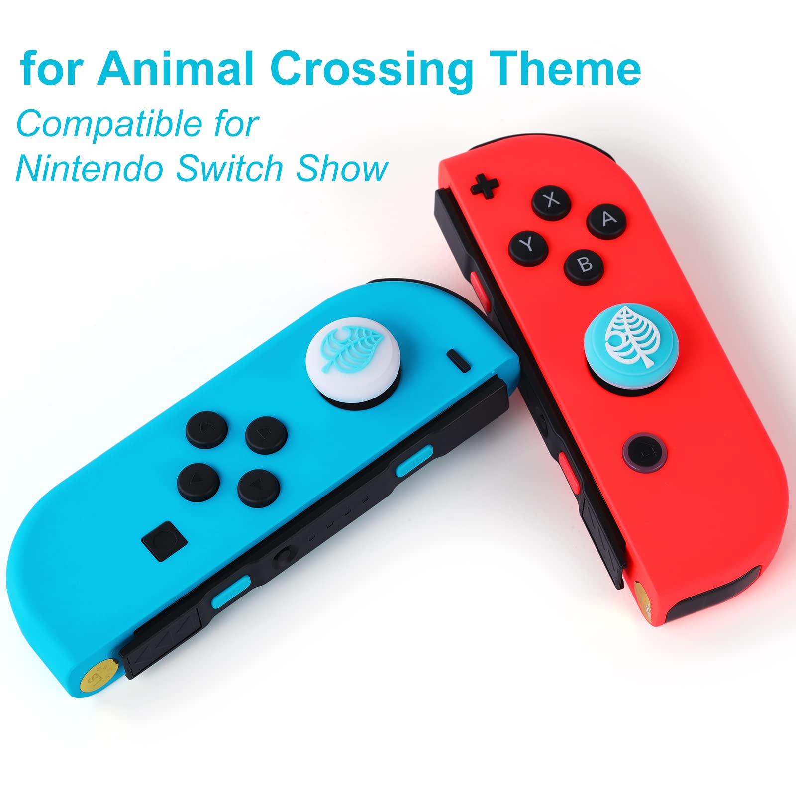 Tscope Cute Thumb Grip Caps for Nintendo Switch/Lite/OLED Controller, for Animal Crossing Kawaii Leaf Joystick Analog Soft Silicone Button Stick Covers for NS Joy Cons (Blue&Green Leaf)