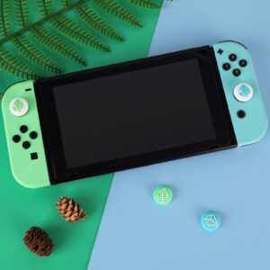 Tscope Cute Thumb Grip Caps for Nintendo Switch/Lite/OLED Controller, for Animal Crossing Kawaii Leaf Joystick Analog Soft Silicone Button Stick Covers for NS Joy Cons (Blue&Green Leaf)