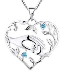 yl mother necklace sterling silver mum daughter pendant created aquamarine mum hold child's hand heart necklace gifts for moms